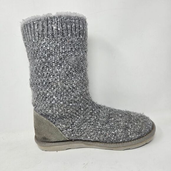 UGG Treadlite Silver Gray Sequin Knit Mid Calf Sweater Boots Shoes Size 6 - Picture 11 of 15